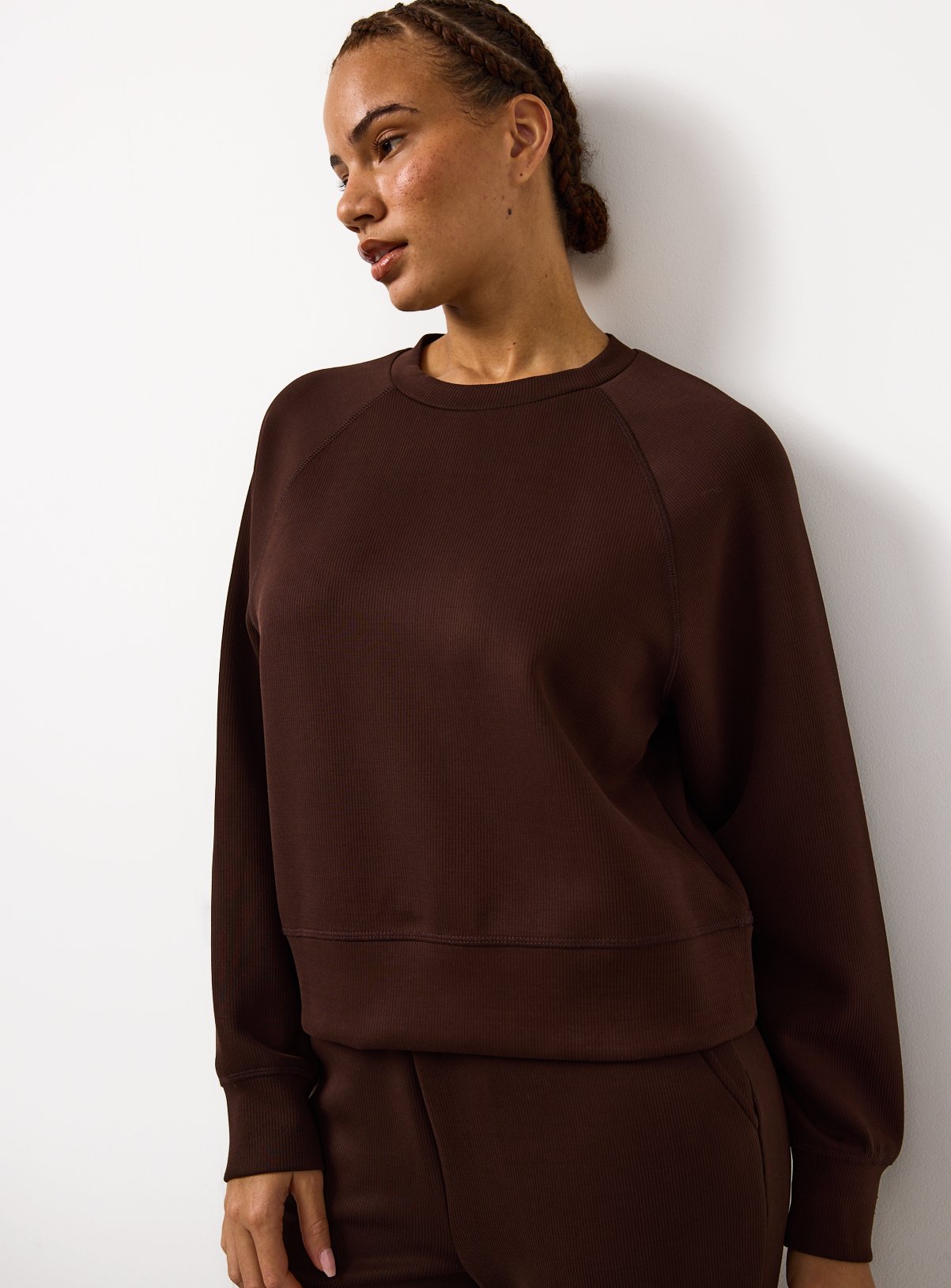 Brown Luxe Ribbed Cord Co-ord Sweatshirt 