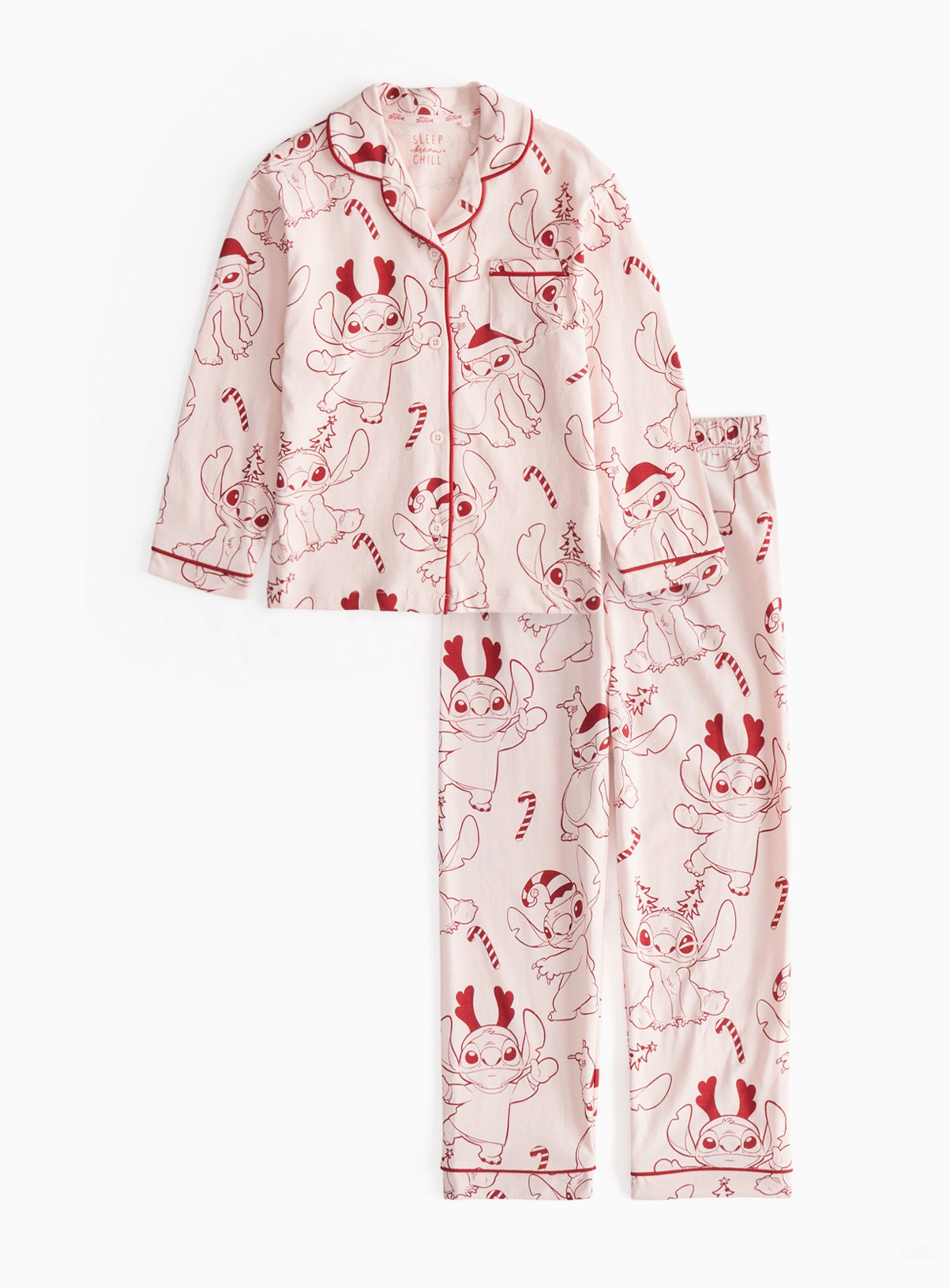 Matching Family Kids' Christmas Disney Stitch Pink Jersey Pyjamas