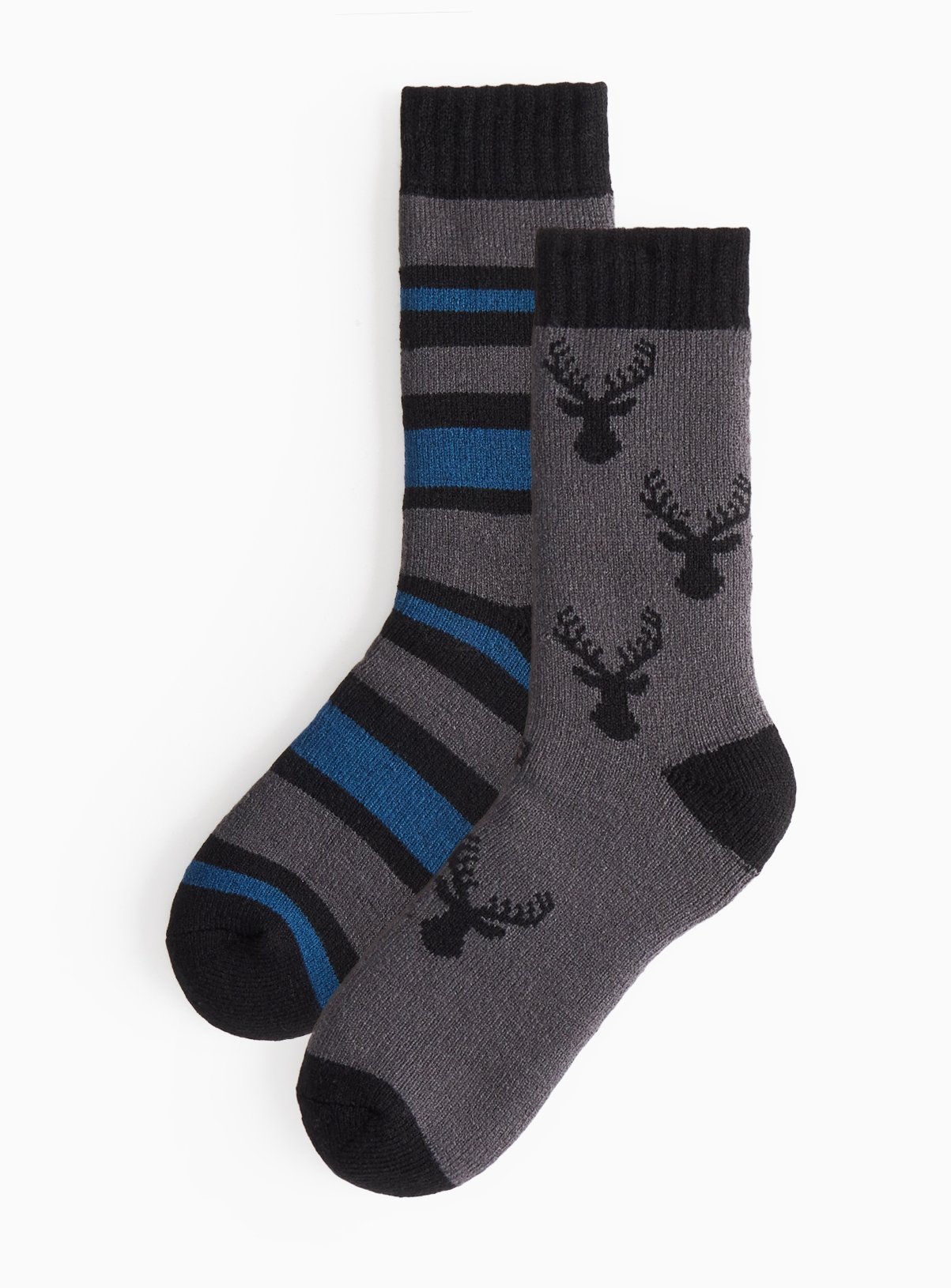 Grey Stag & Striped Thermal Socks 2 Pack 6-11