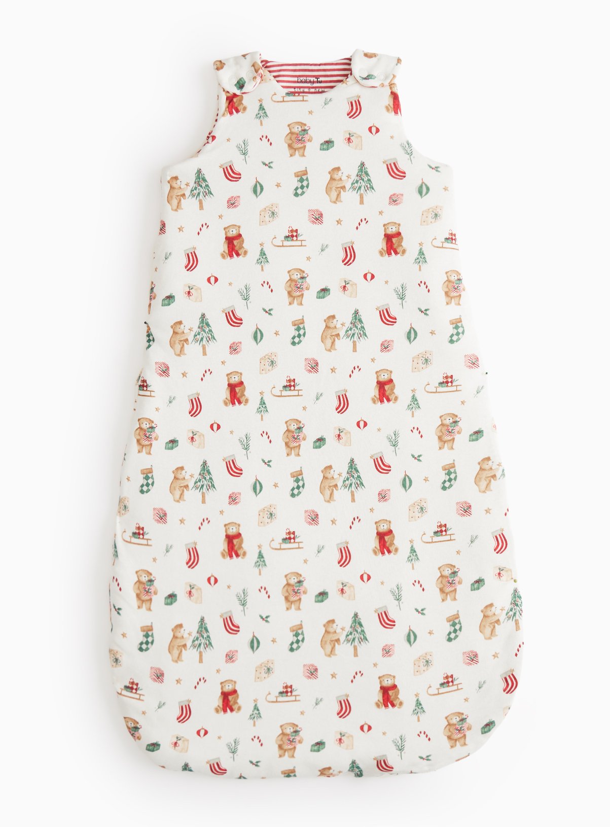 Christmas Cream Teddy Print 2.5 Tog Sleeping Bag & Cot Sheet Set  