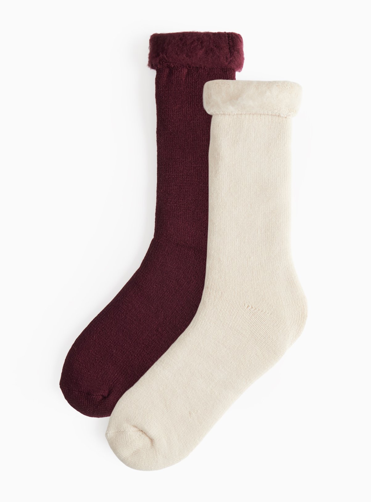 Burgundy & Cream Brushed Thermal Socks 2 Pack 6-11