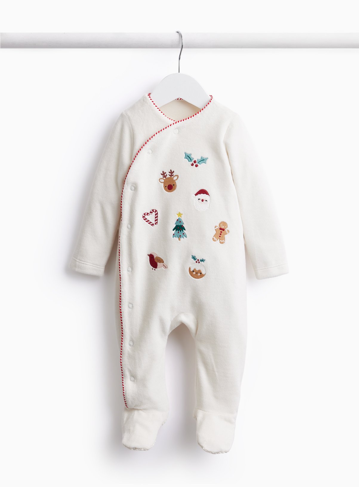 Unisex Christmas Velour Embroidered Sleepsuit 18-24 months