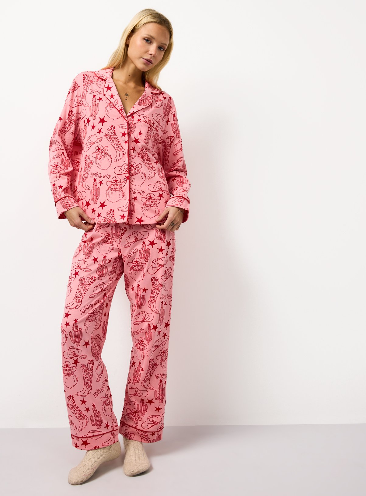 Buy Matching Family Women's Pink Cowboy Printed Jersey Pyjamas 12