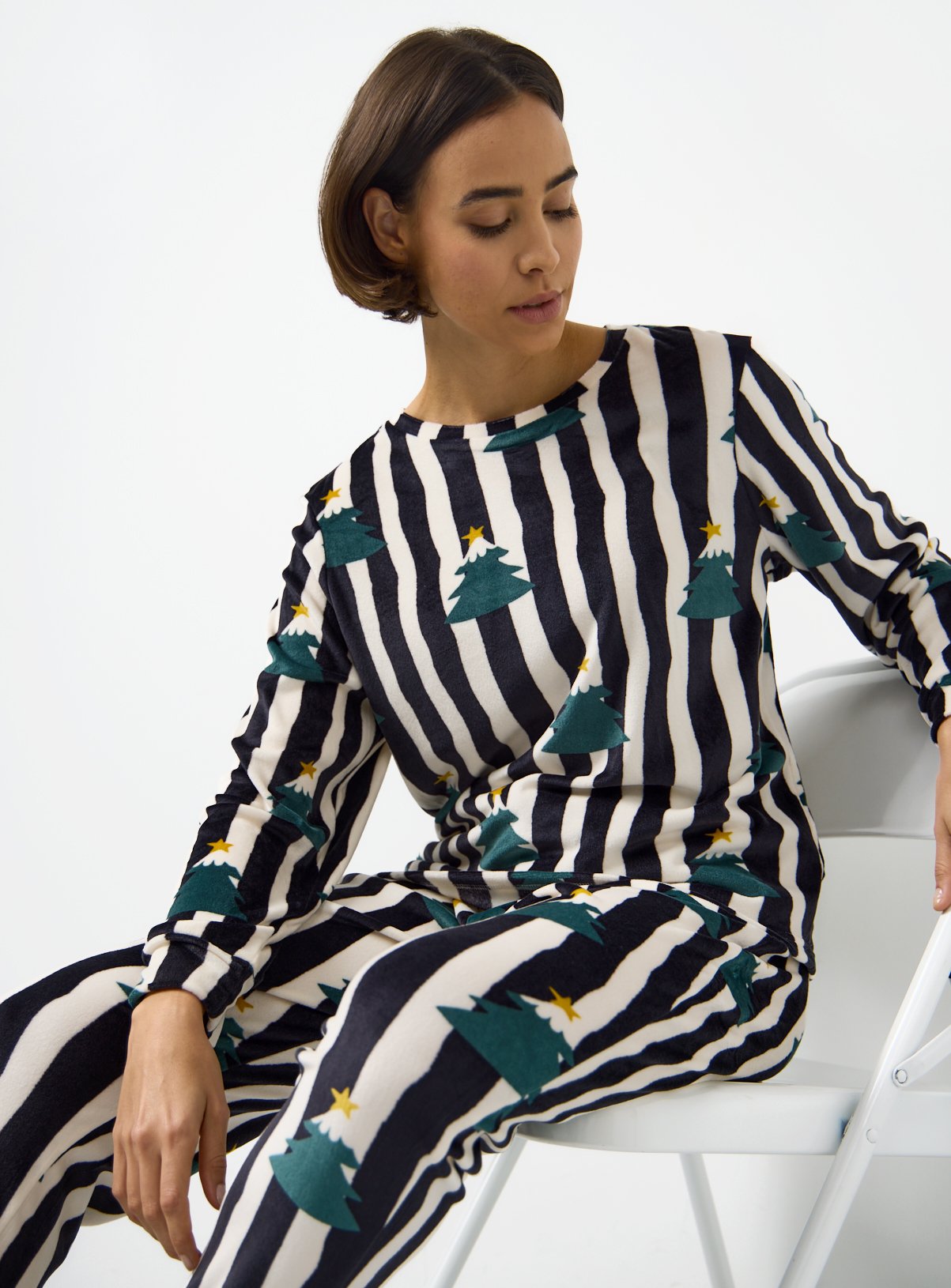 Matching Family Women's Christmas Trees Striped Slinky Pyjamas 