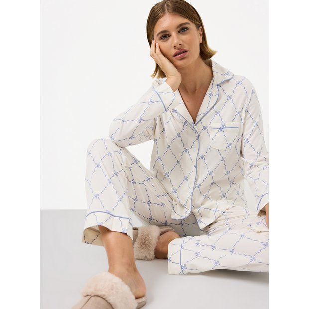 Buy Women's Blue Bow Printed Traditional Pyjamas XL | Pyjamas | Tu