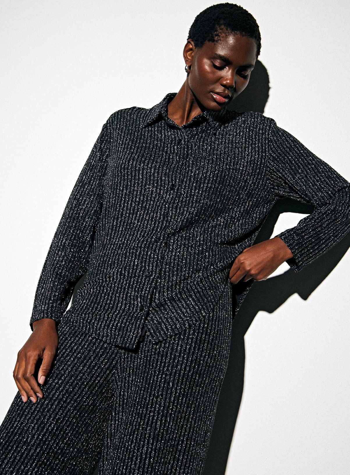 Black Lurex Stripe Oversized Shirt