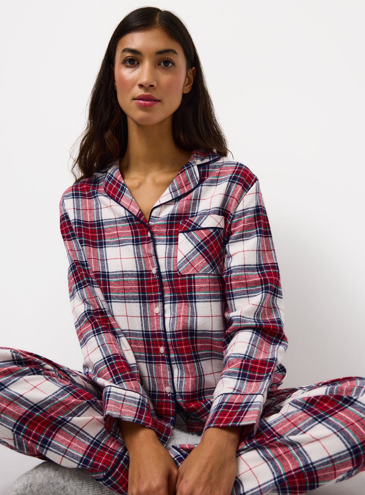Matching Family Women's Cream Check Printed Traditional Pyjamas 