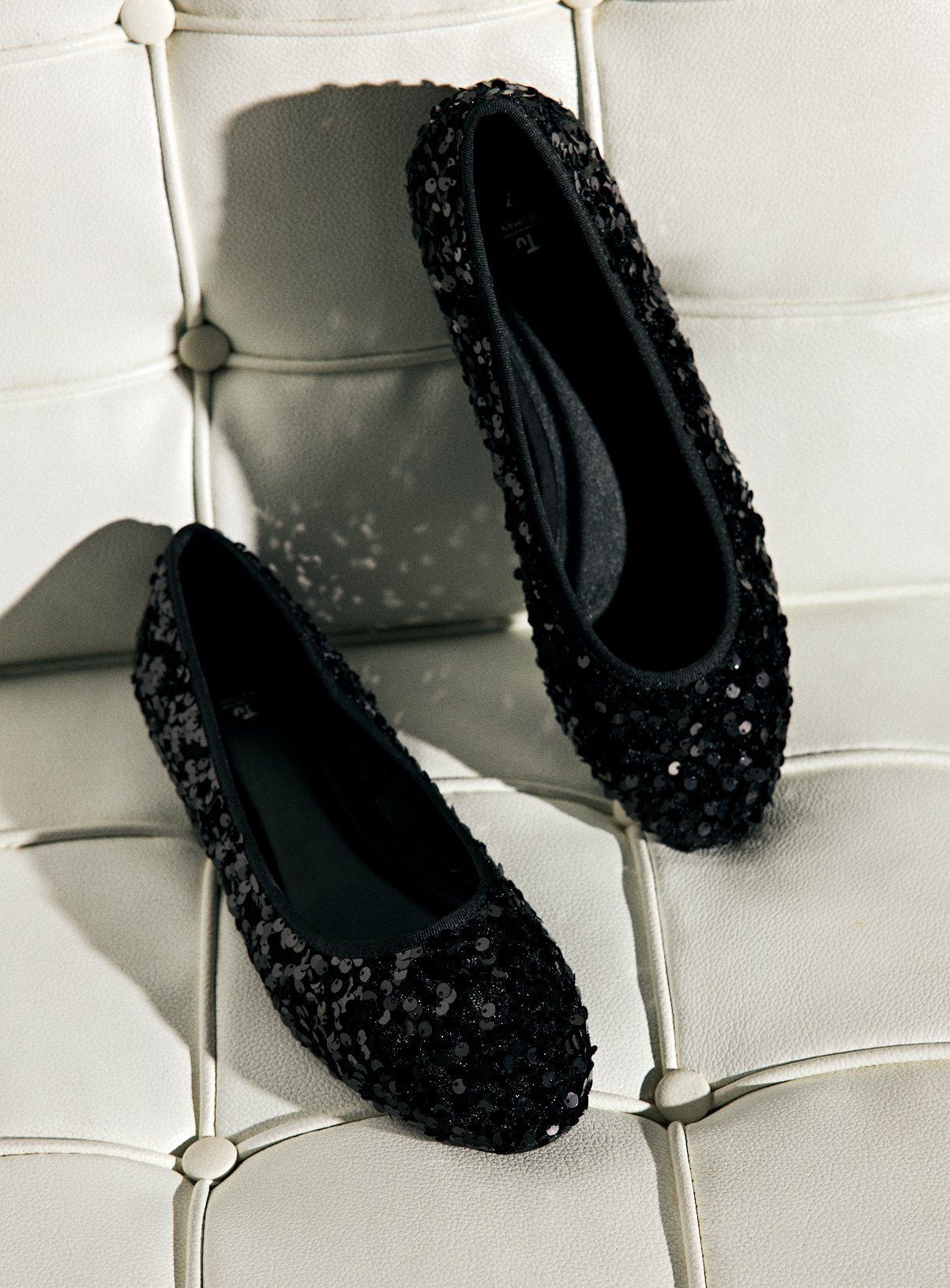 Black Sequin Embellished Ballet Flats