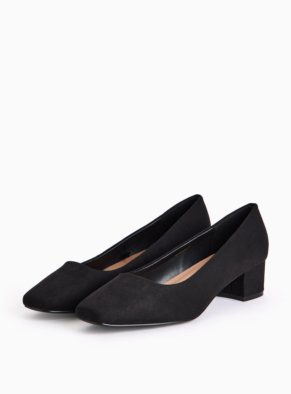 Uno Fit Black Wide Fit Faux Suede Block Heel Court Shoes 