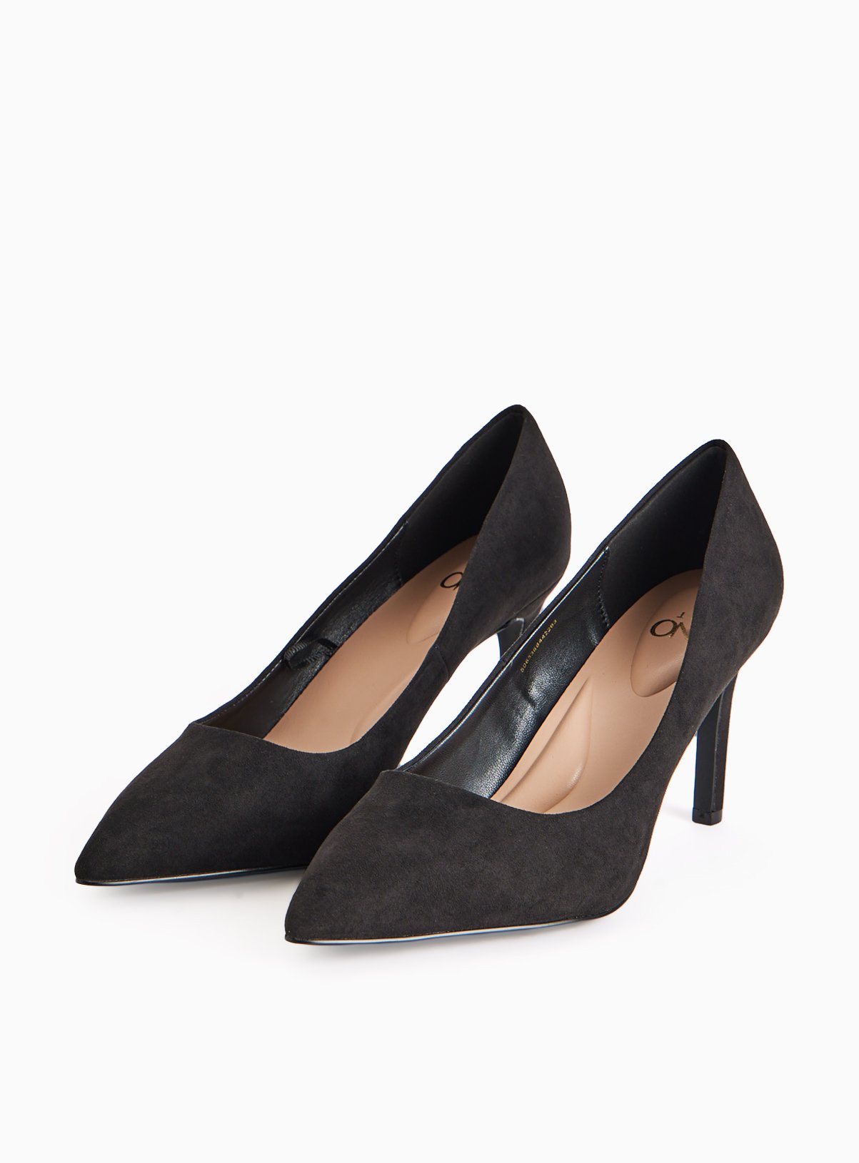Uno Fit Black Wide Fit Faux Suede Pointed Court Shoes