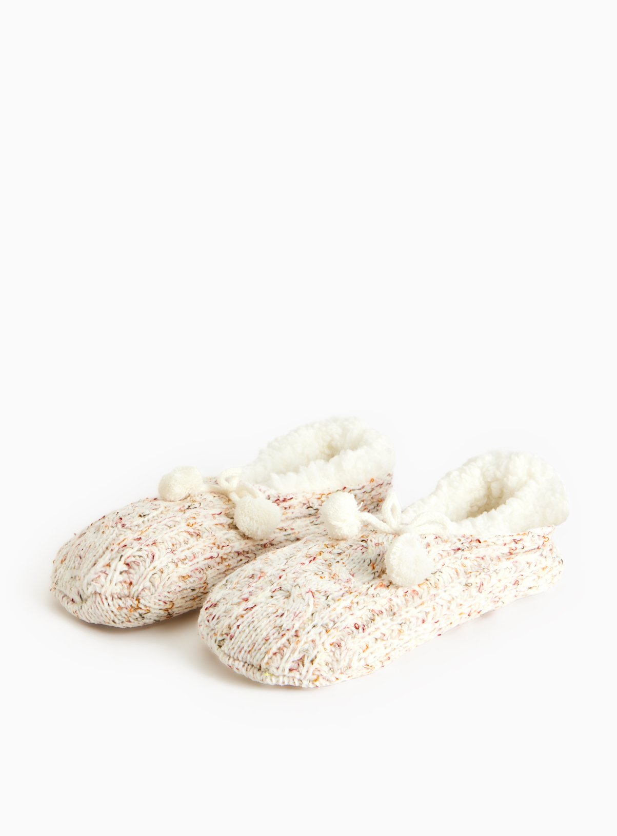 Cream Cable Knit Fleece Lined Footsie Socks