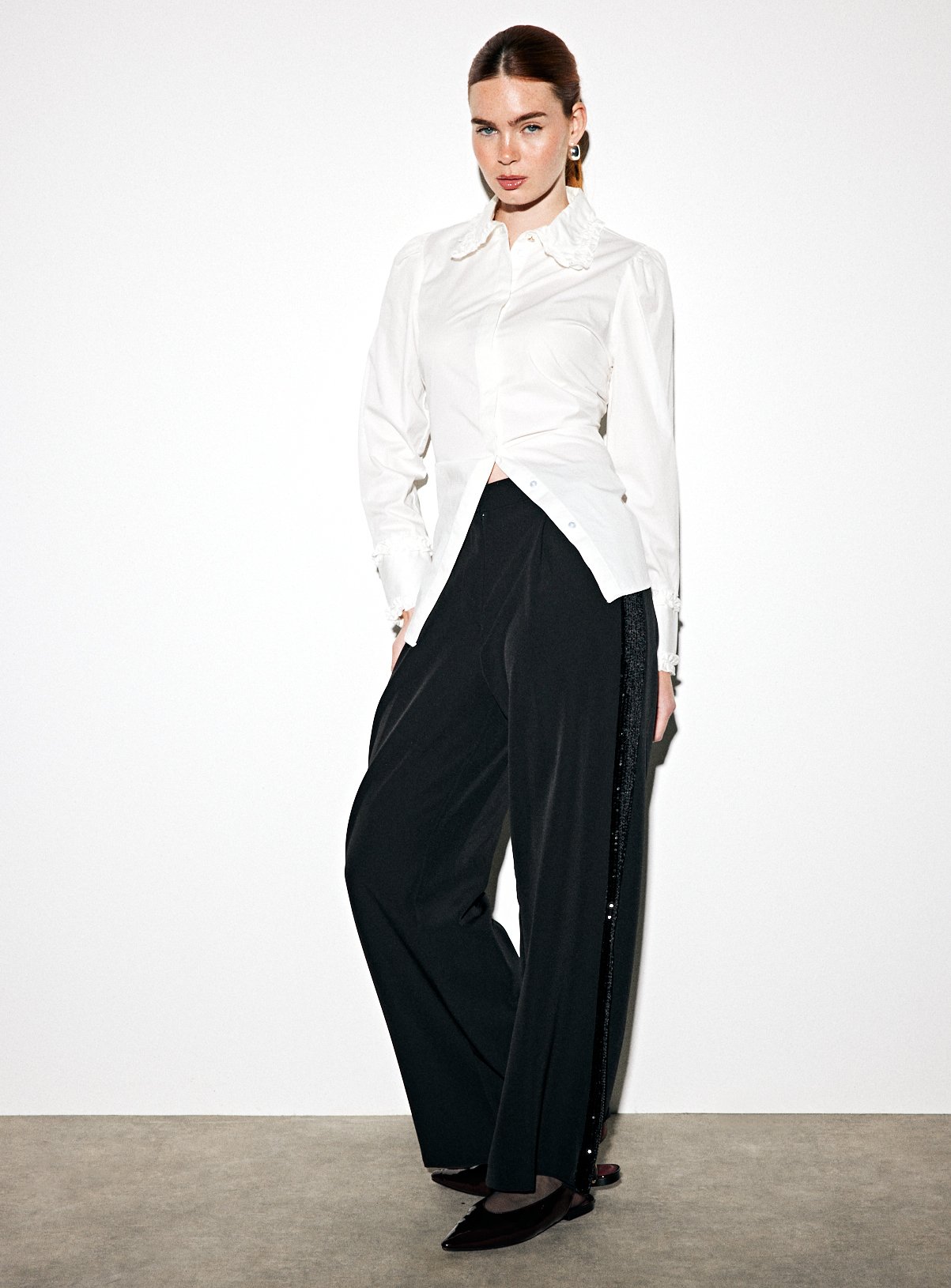 Black Tailored Sequin Side Panel Wide Leg Trousers