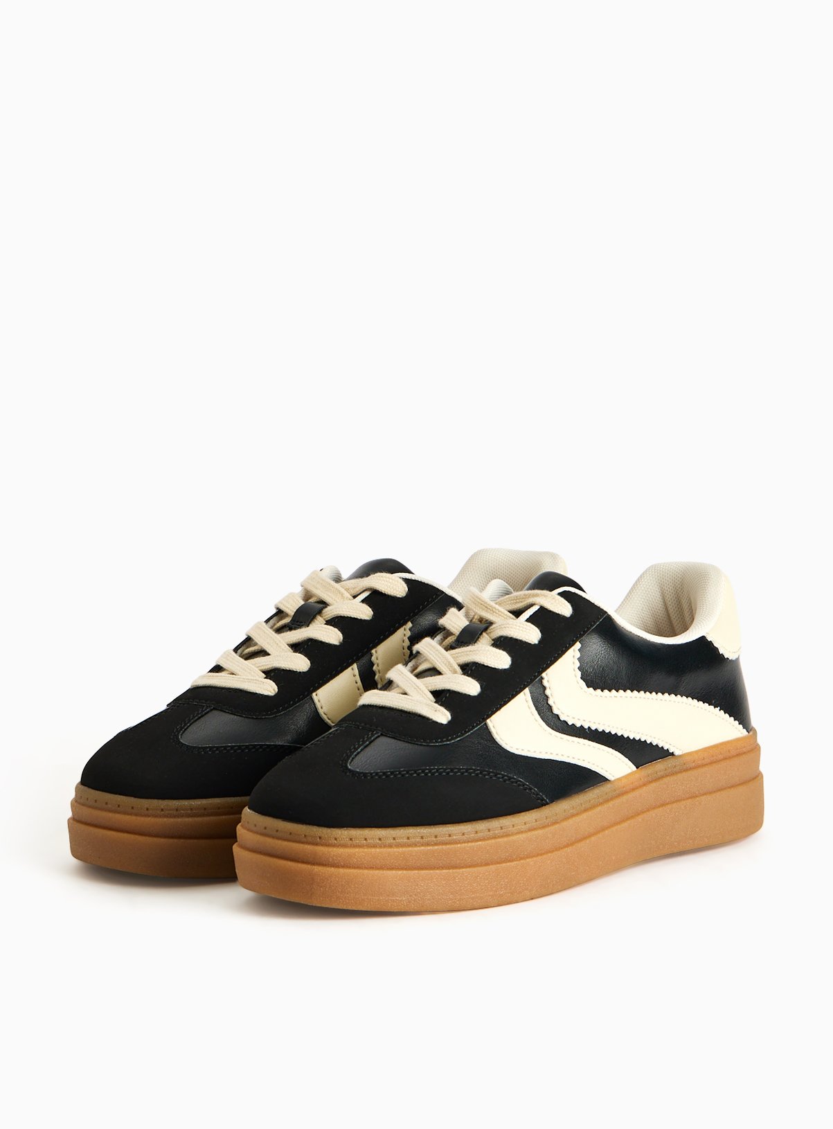 Black Faux Leather Contrast Platform Trainers  