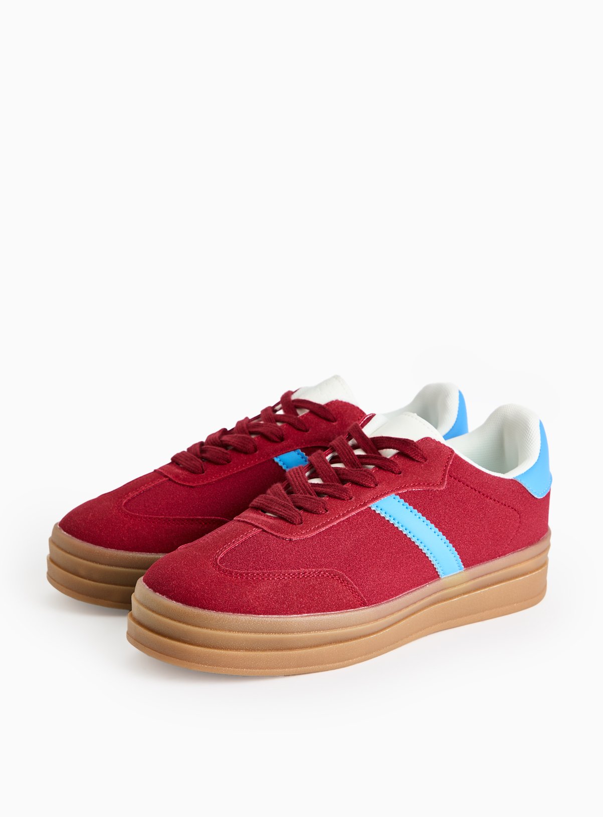 Red Stripe Faux Suede Chunky Sole Trainers  