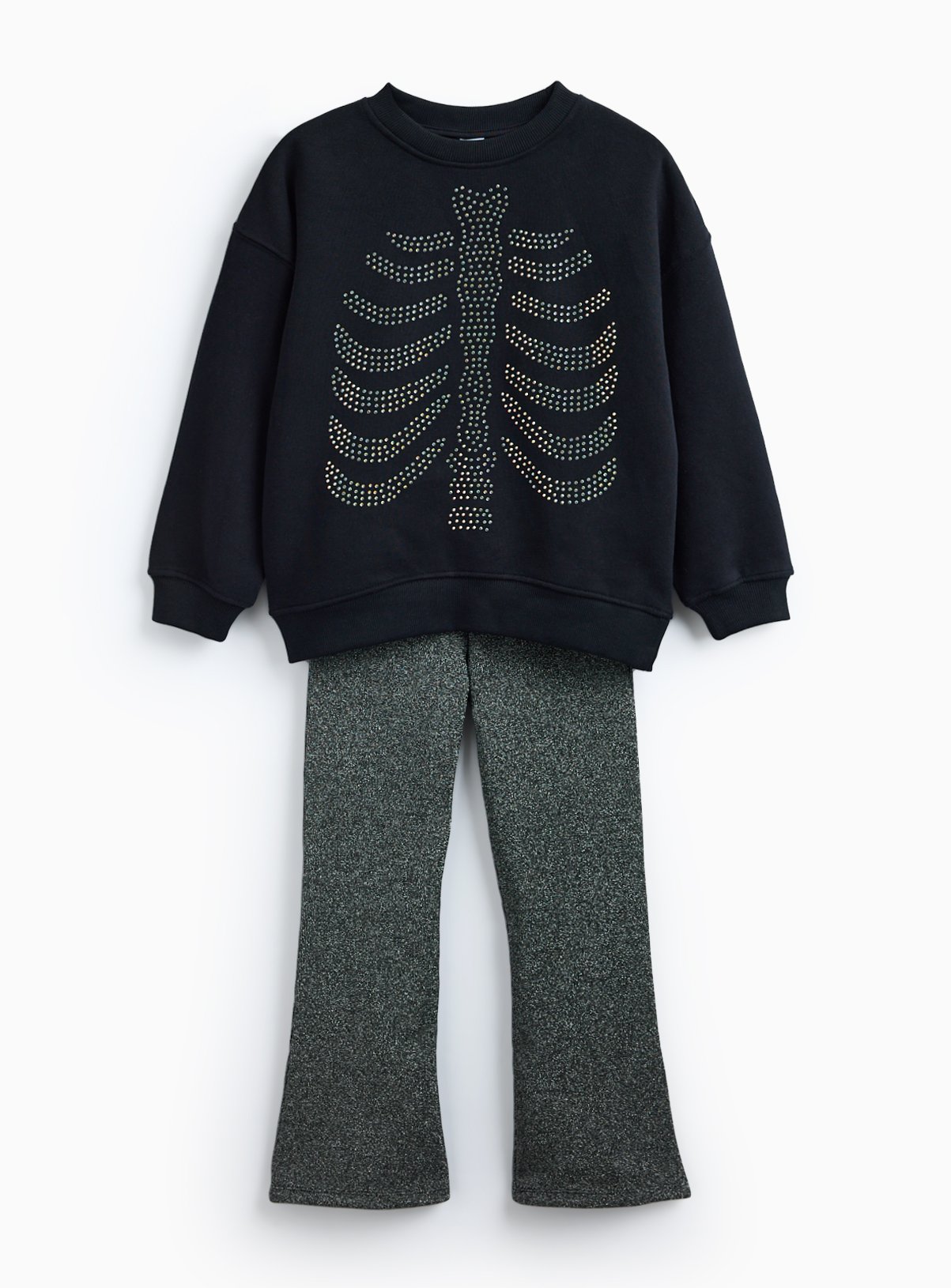 Hotfix Skeleton Sweatshirt & Shimmer Flared Leggings