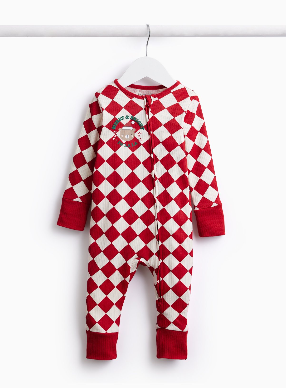 Christmas Harlequin Checkerboard Zip Through Sleepsuit 