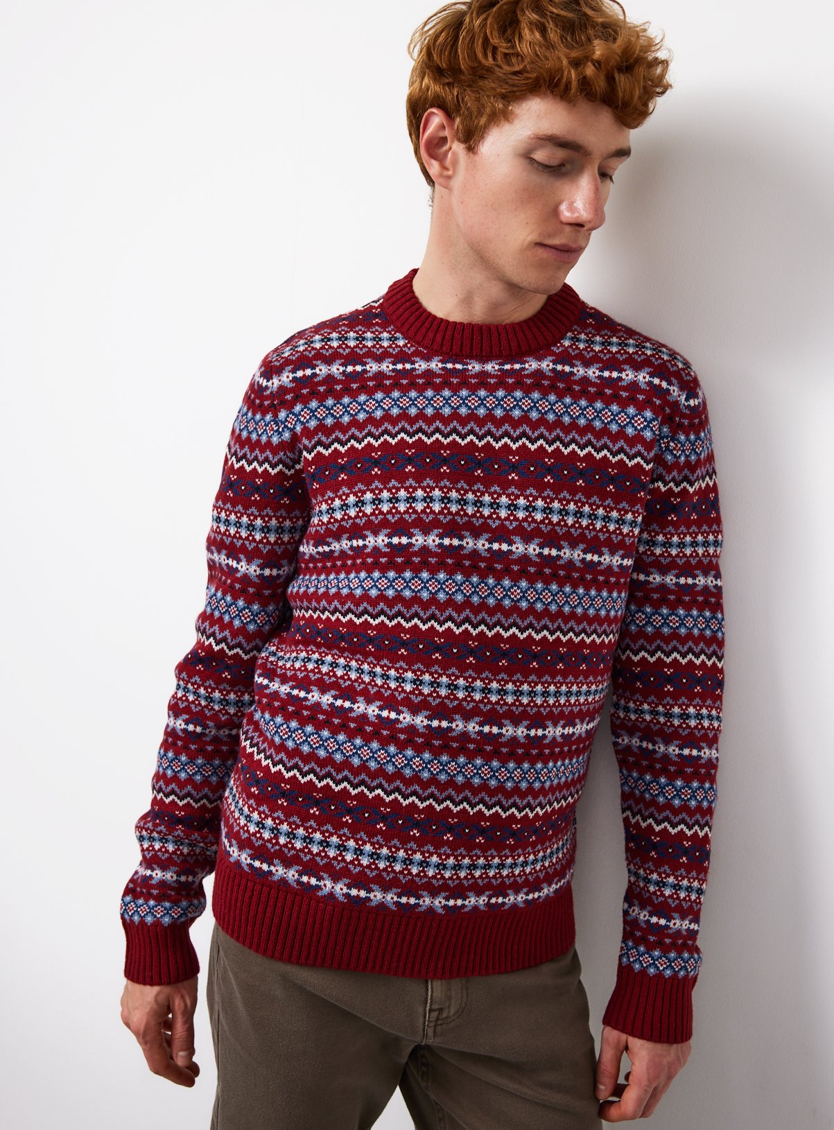 Red Micro Fairisles Crew Neck Jumper