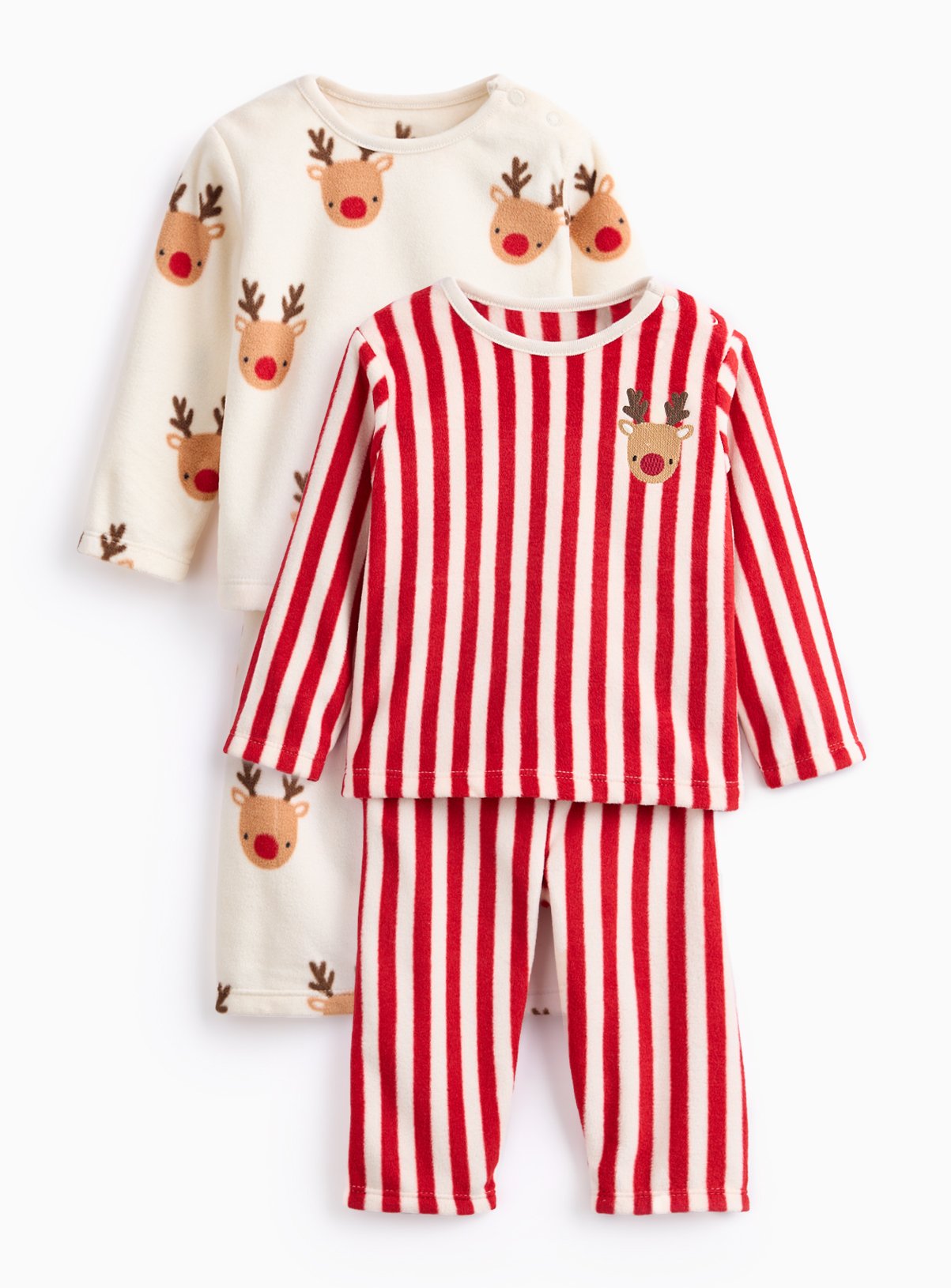 Unisex Reindeer Stripe Fleece Pyjamas 2 Pack 