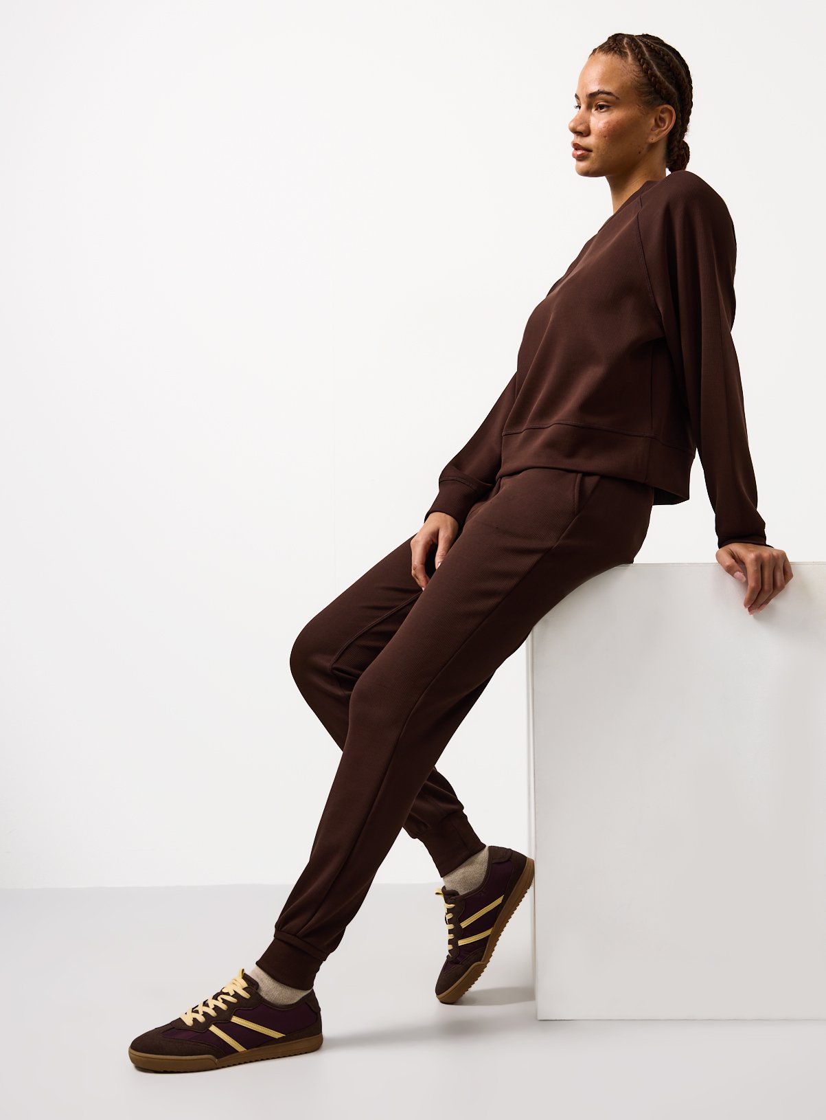 Brown Luxe Ribbed Cord Tapered Joggers 
