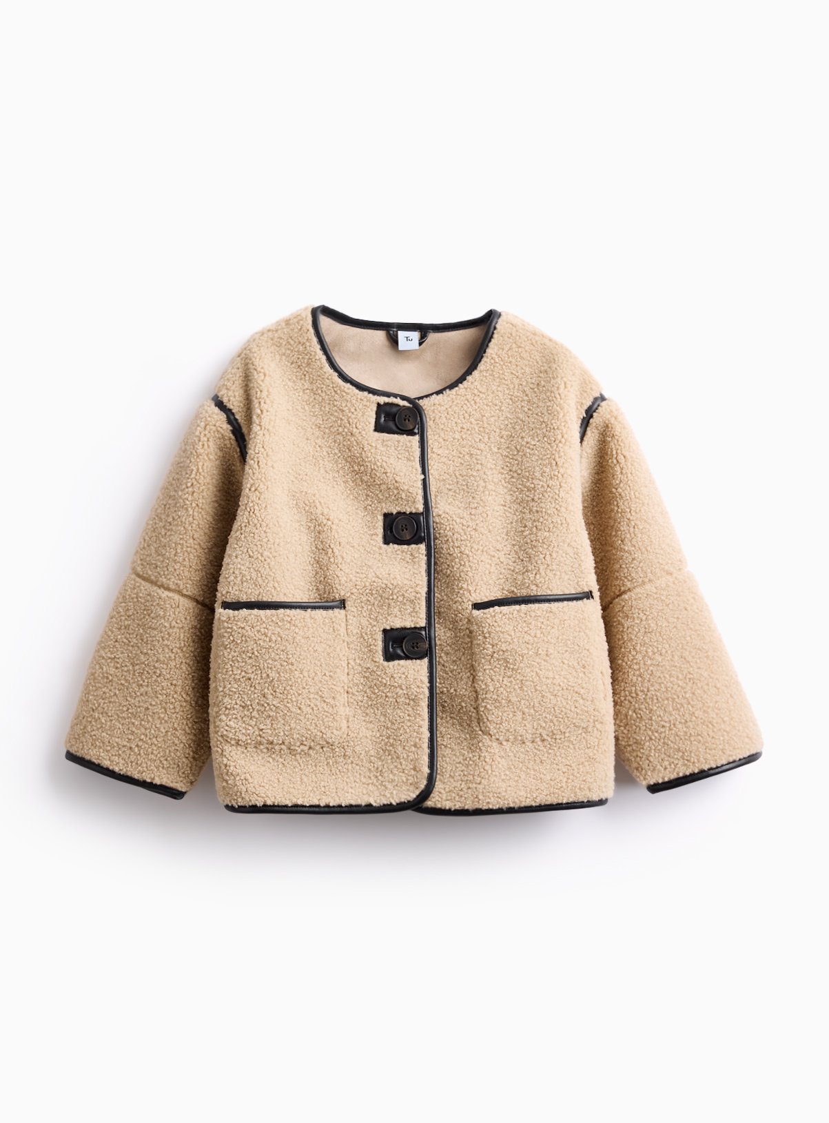  Beige Borg Fleece Button Jacket 