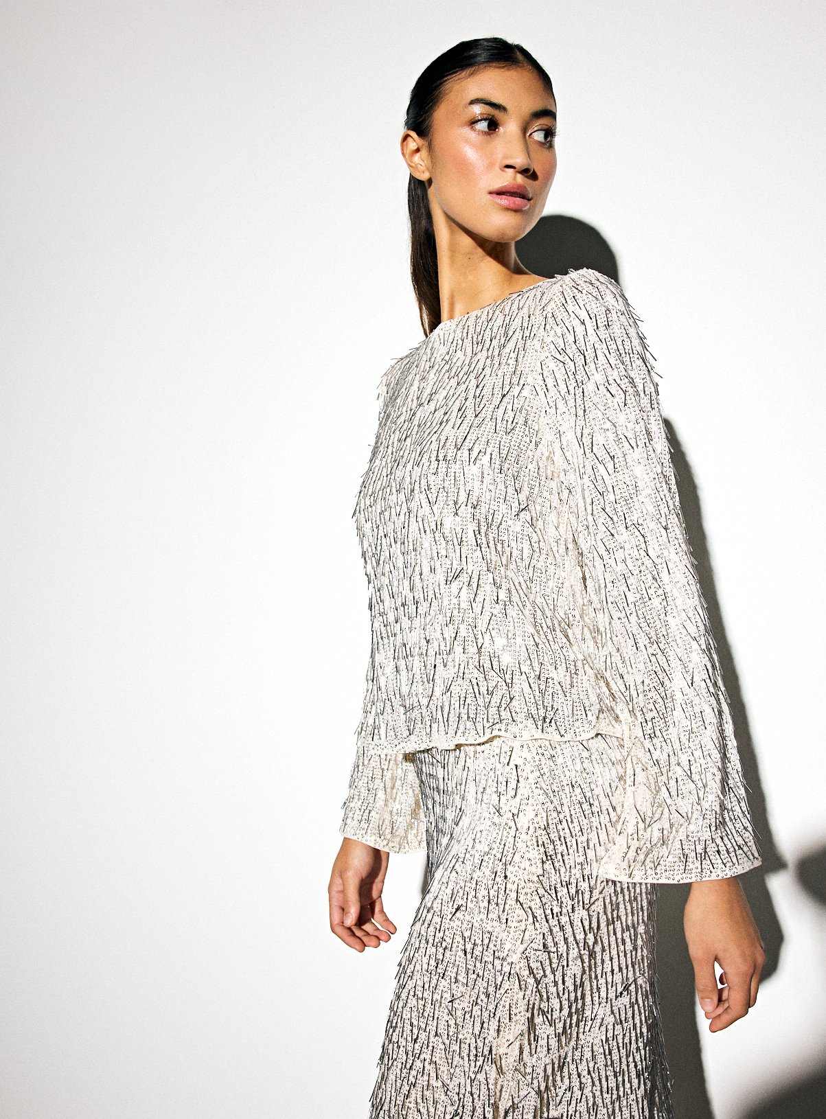 Silver Beaded Sequin Embellished Top 