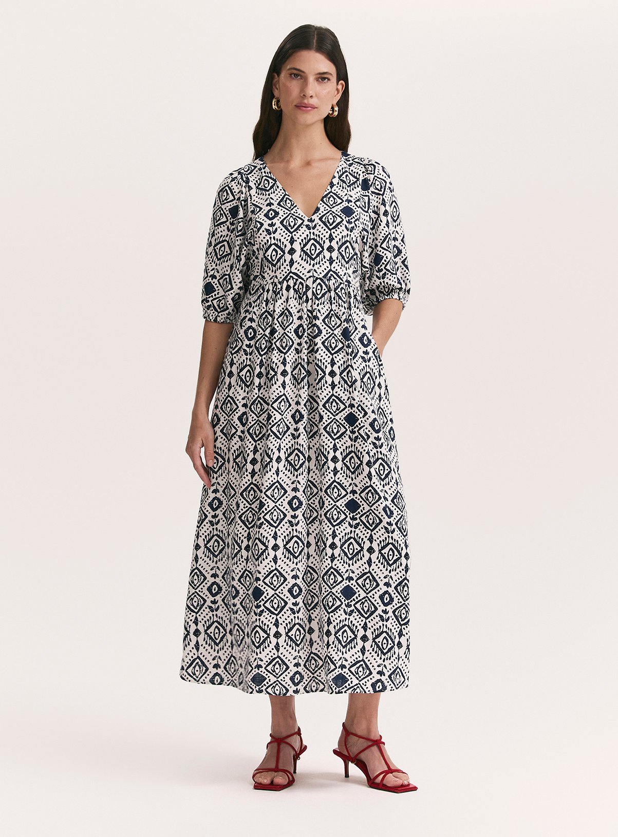 FINERY Katie Dress Ivory Woodblock 