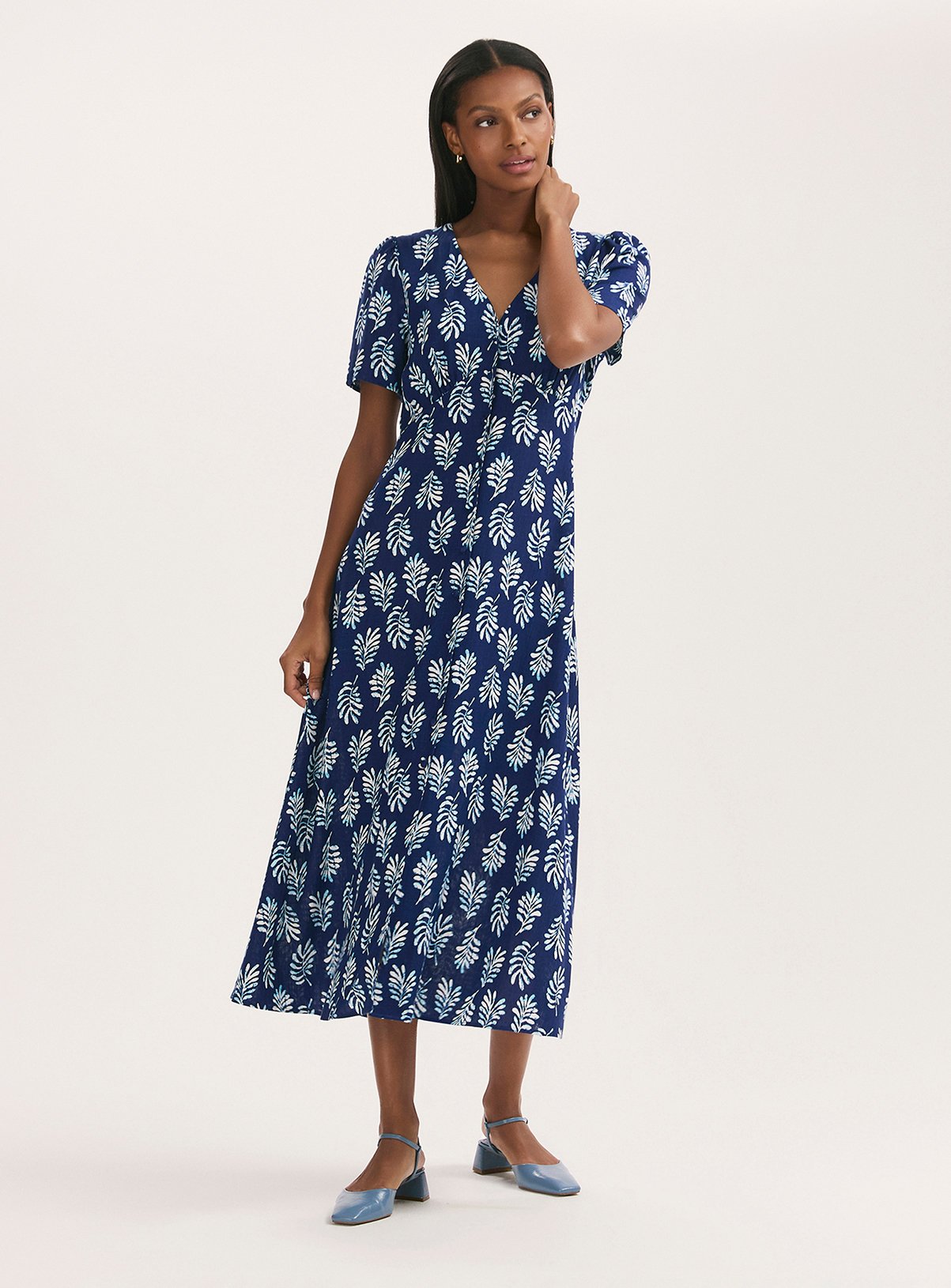 FINERY Martina Dress Navy Woodblock