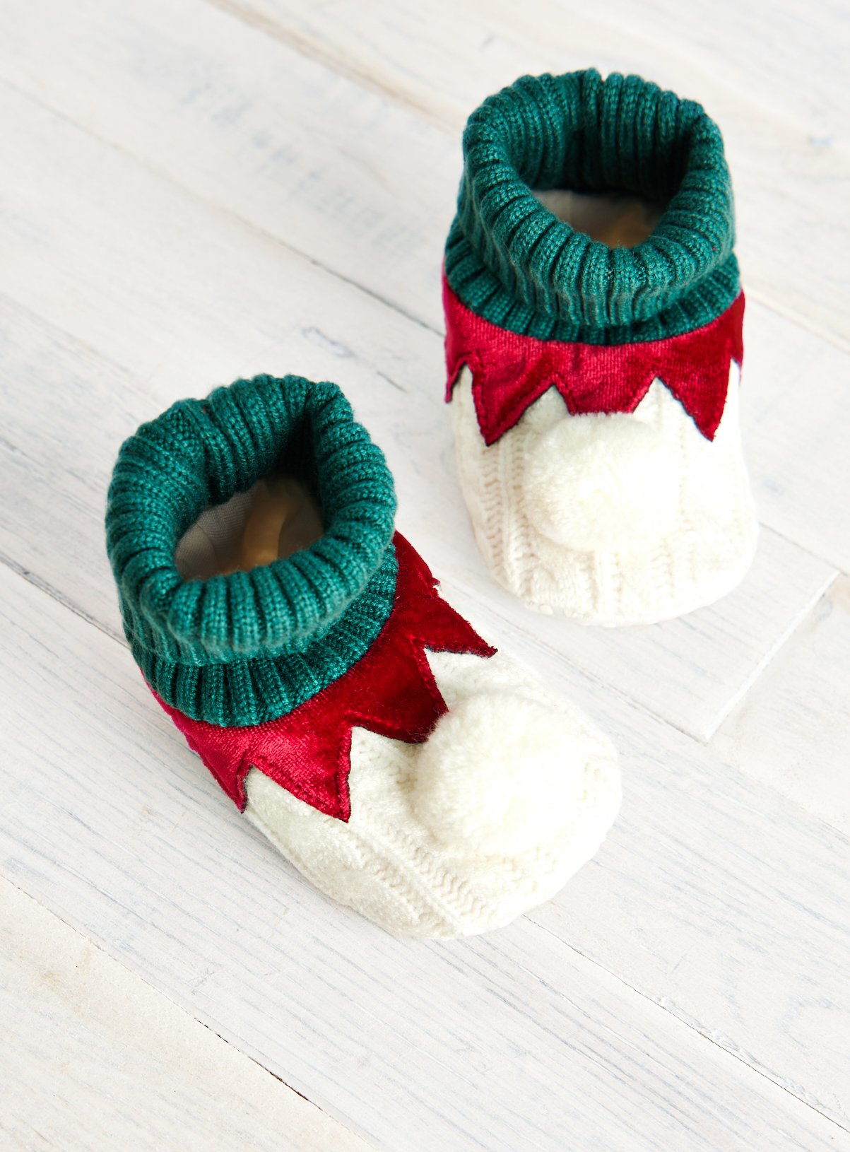 Christmas Elf Knitted Pom Pom Booties
