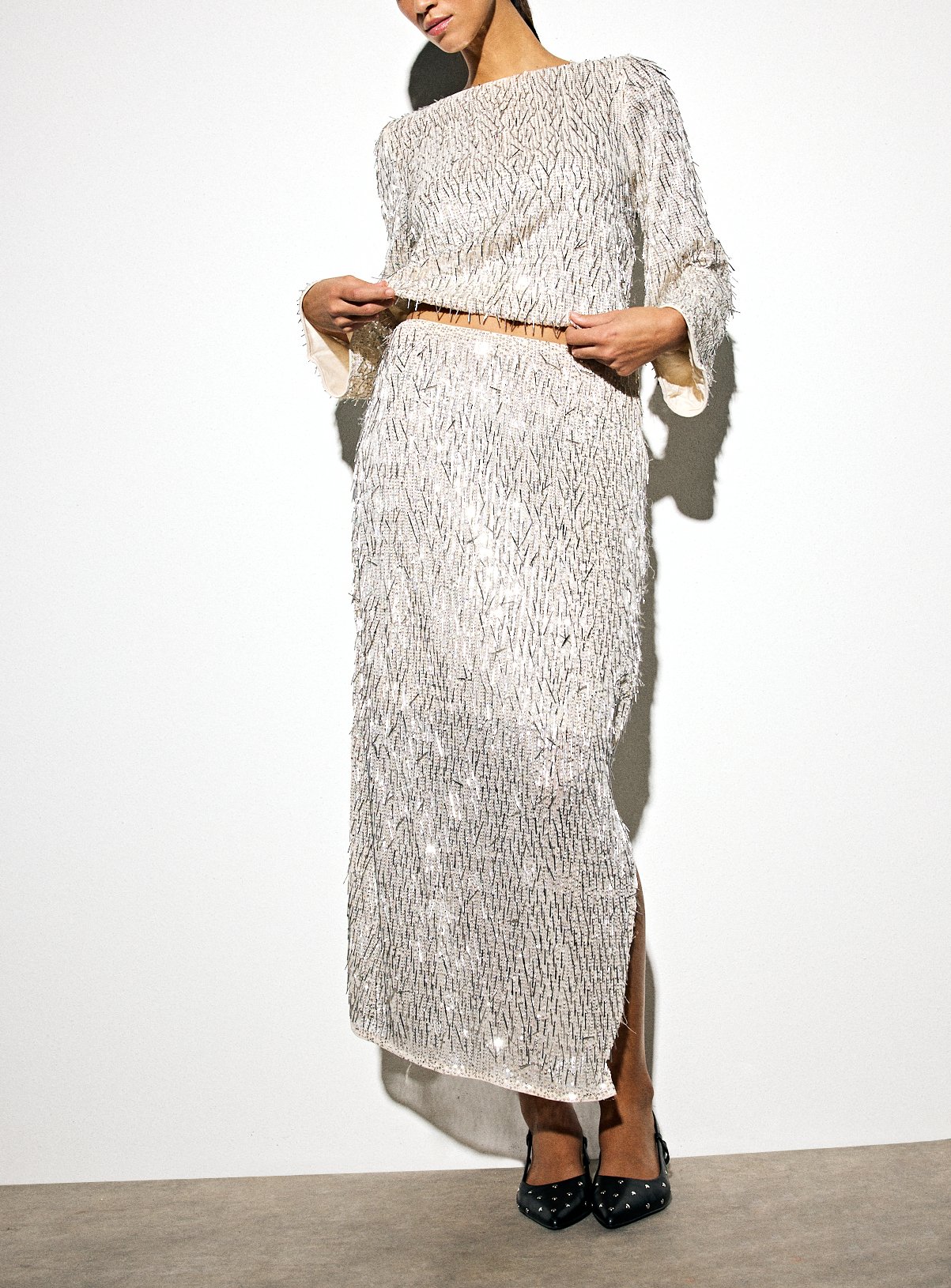 Silver Sparkle Sequin Co-ord Midaxi Skirt