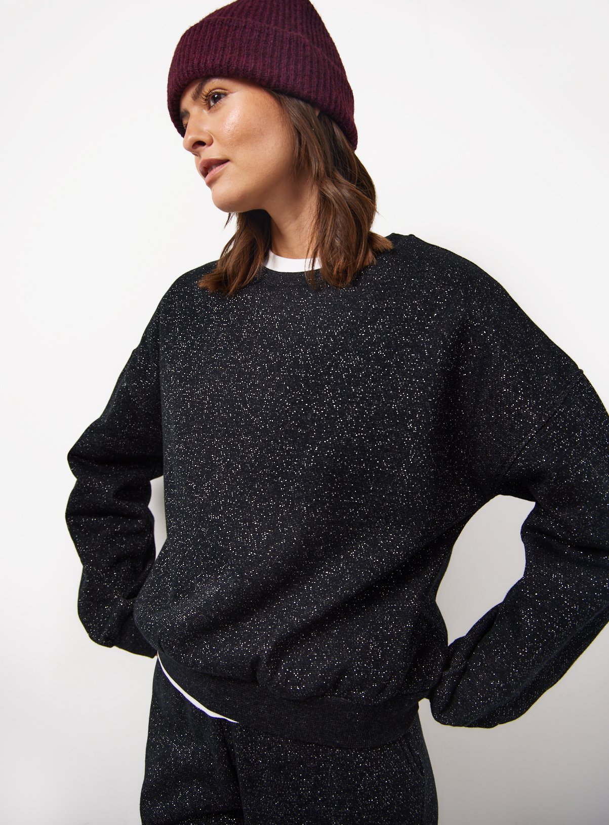 Black Sparkle Co-ord Sweatshirt S