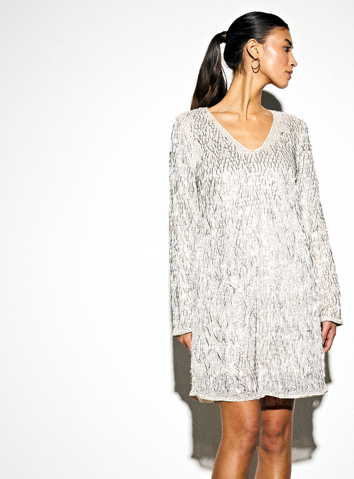Silver Fringe Sequin Mini Dress