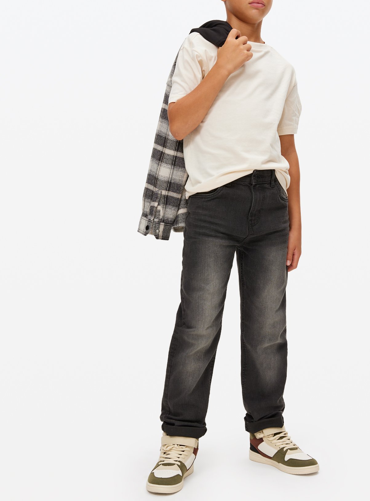 Stretch Denim Straight Leg Jeans  