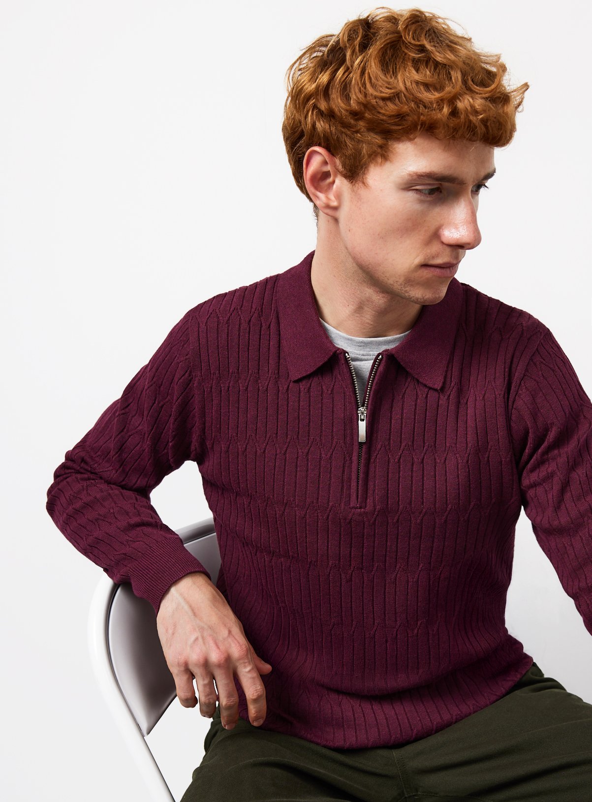 Textured Knit Zip Polo