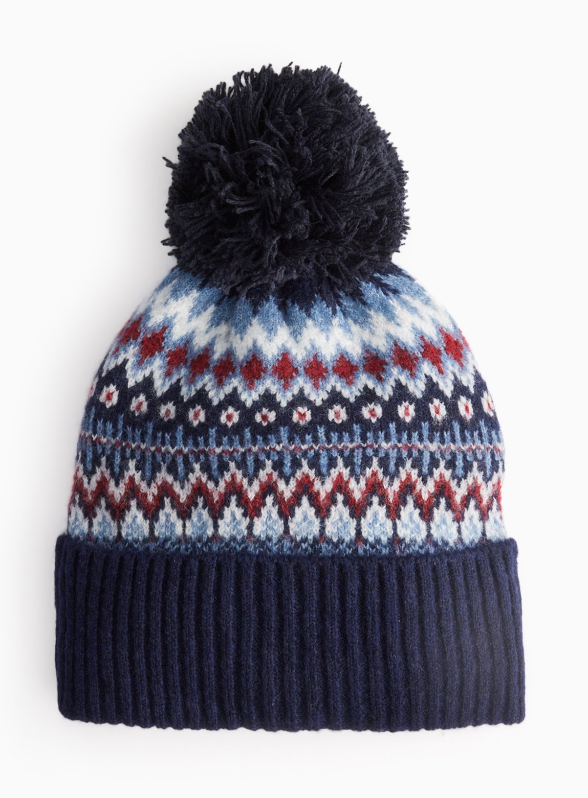 Navy Fairisle Pom Pom Beanie One Size