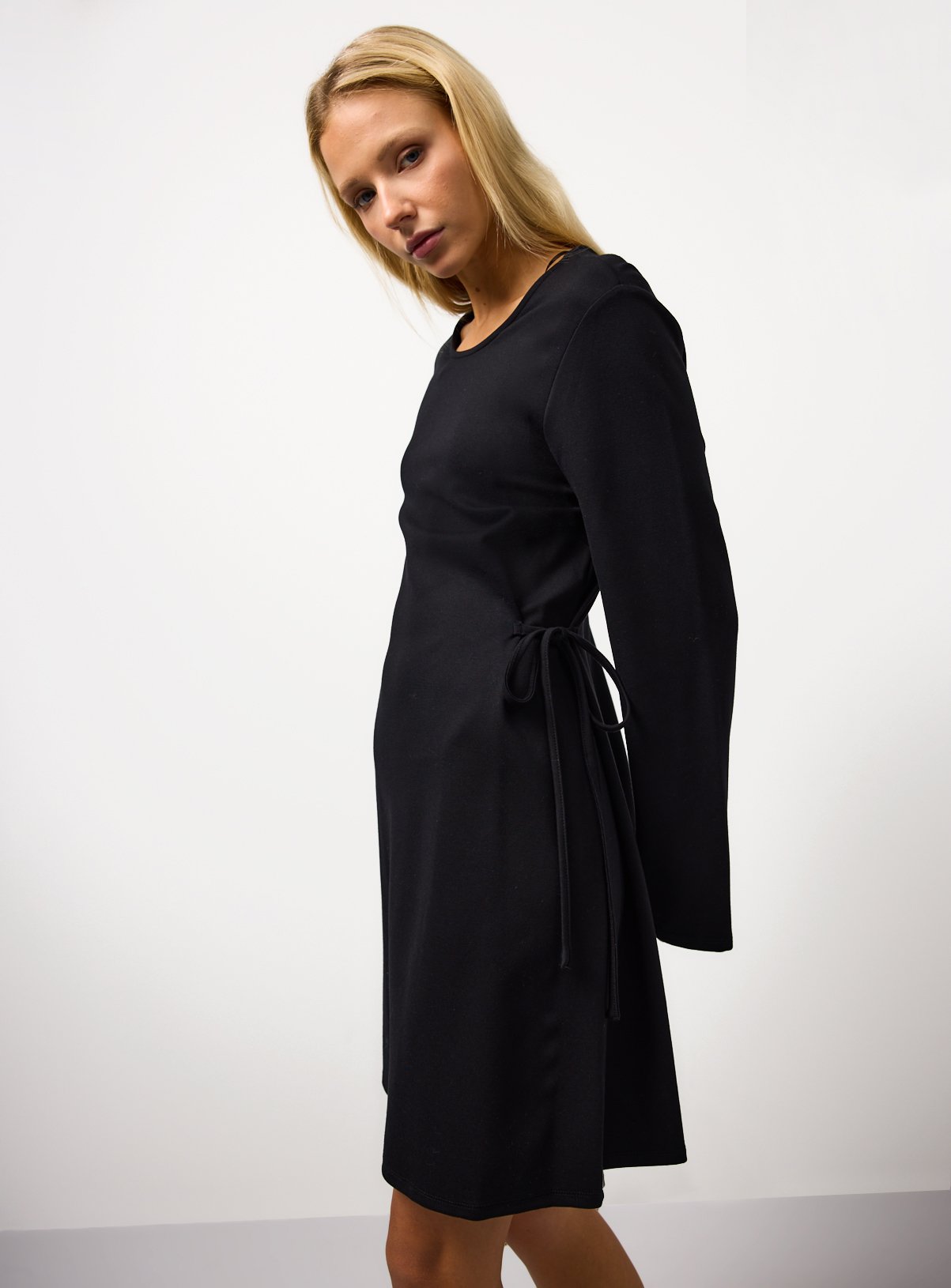 Black Tie Detail Ponte Mini Dress 20