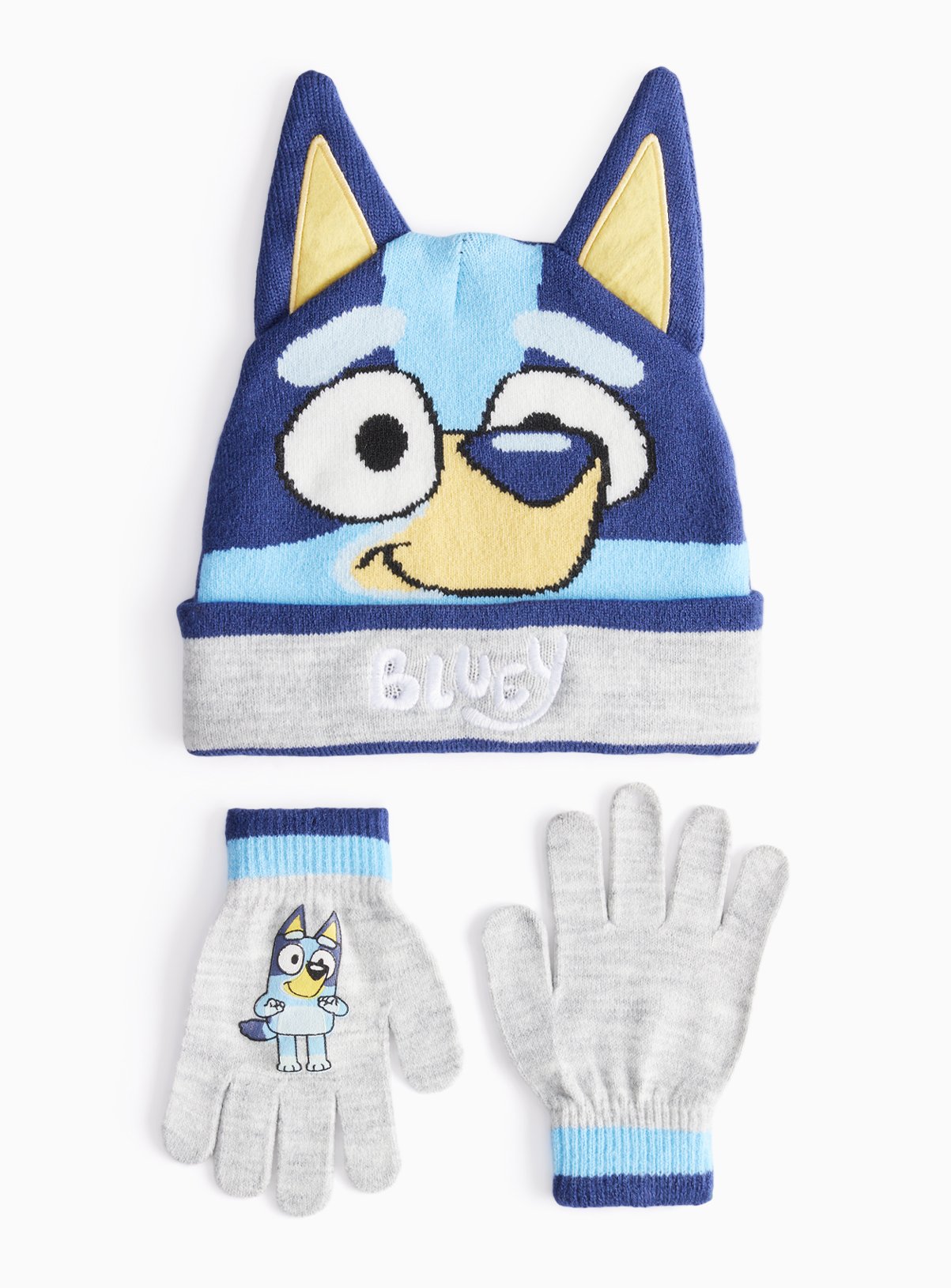 Bluey Character Print Beanie Hat & Gloves Set 