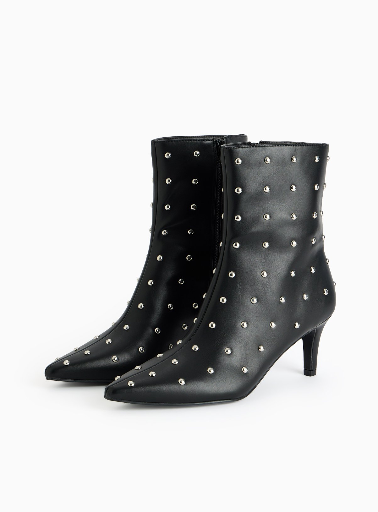 Black Faux Leather Studded Heeled Boots 