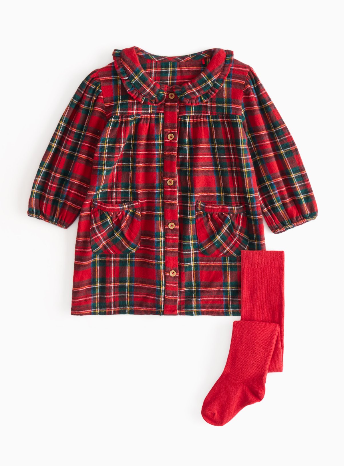 Red Tartan Check Smock Dress & Tights Set 
