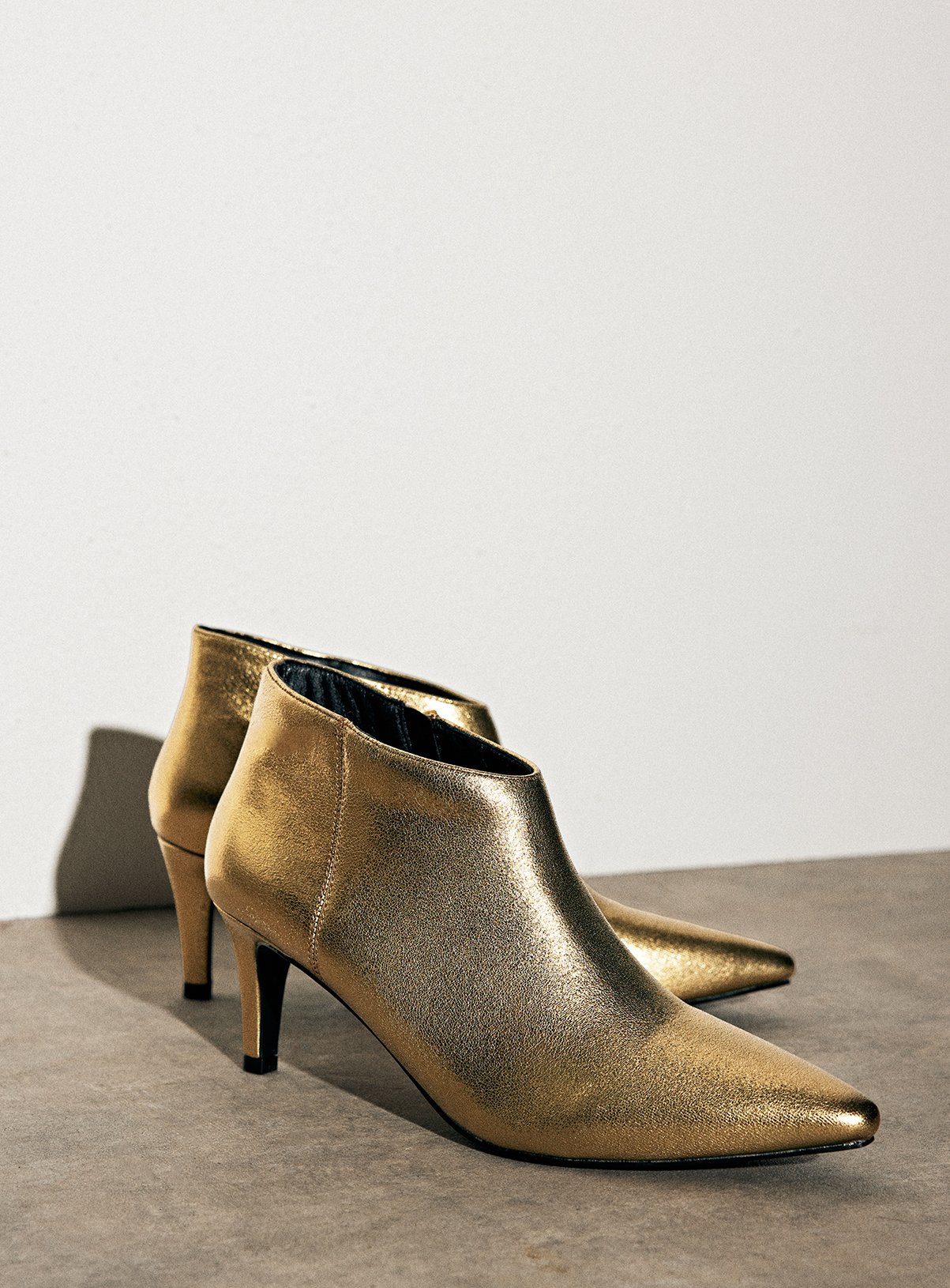 Metallic Gold Faux Leather Heeled Boots 