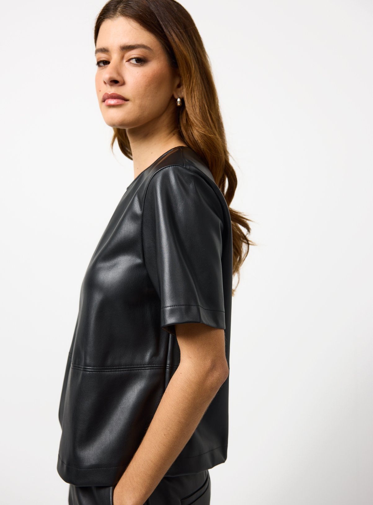 Black Faux Leather Boxy Co-ord T-Shirt 22