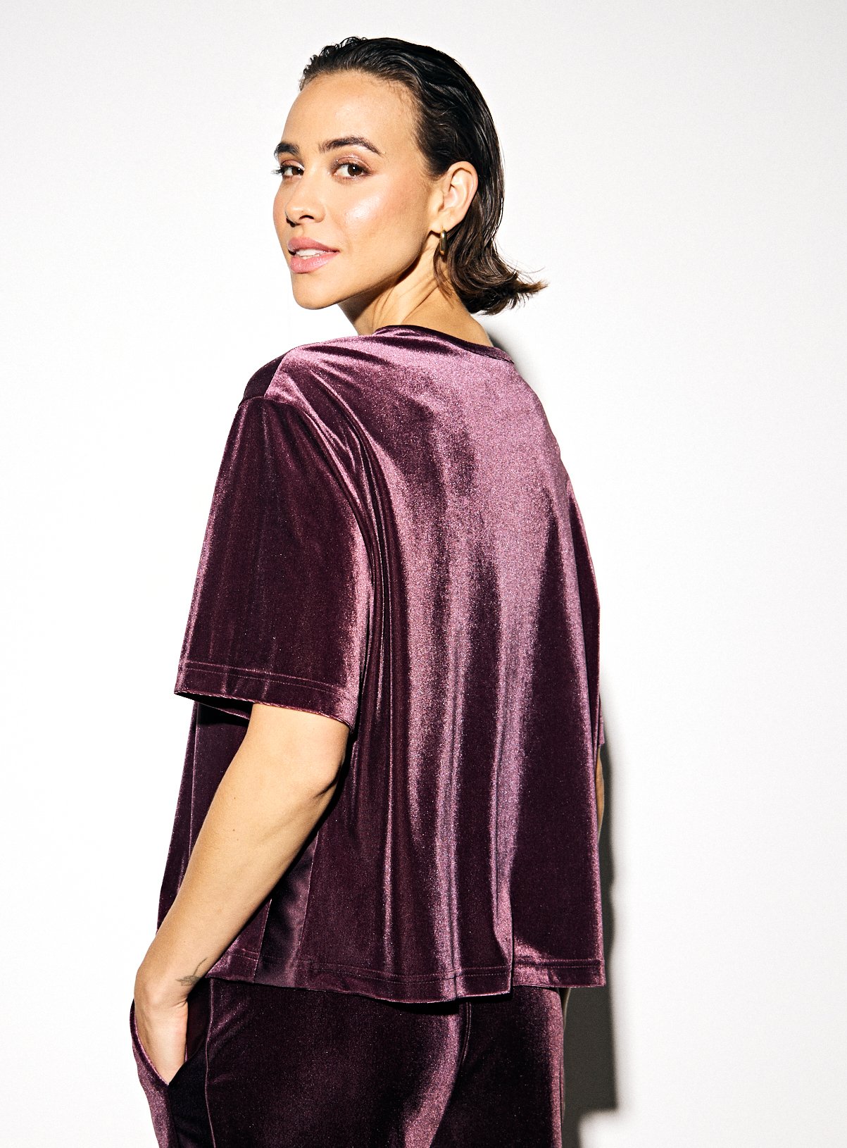Burgundy Velvet Boxy T-Shirt  8