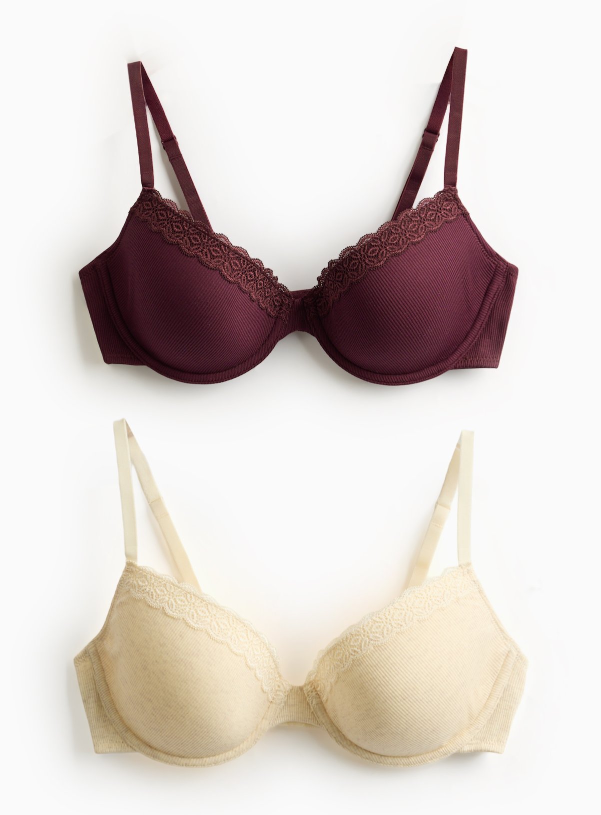 Lace Detail Ribbed Plunge Bra 2 Pack