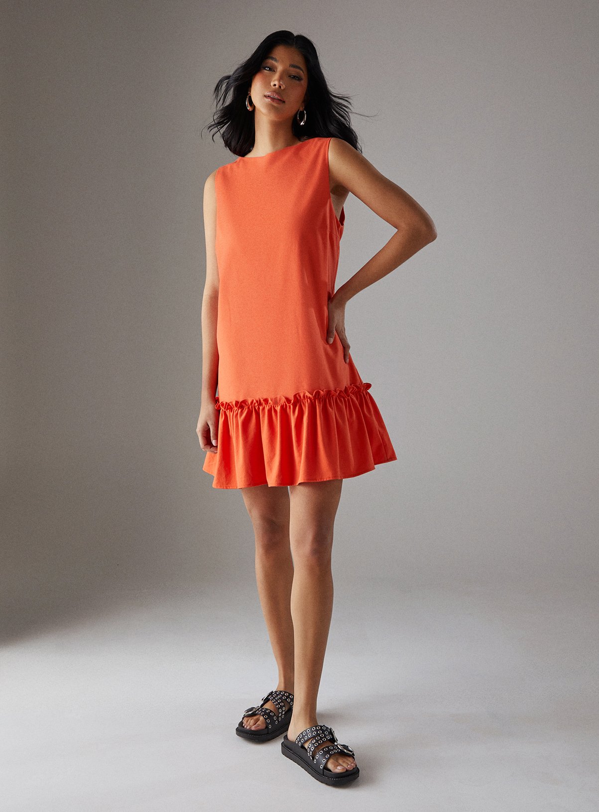 WAREHOUSE Linen Blend Sleeveless Peplum Hem Mini Dress 