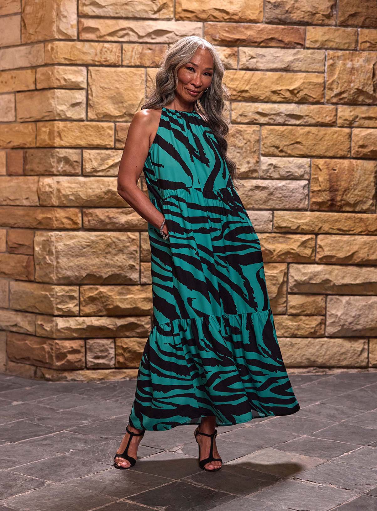 JD WILLIAMS Herringbone Fabric Halter Maxi Dress 