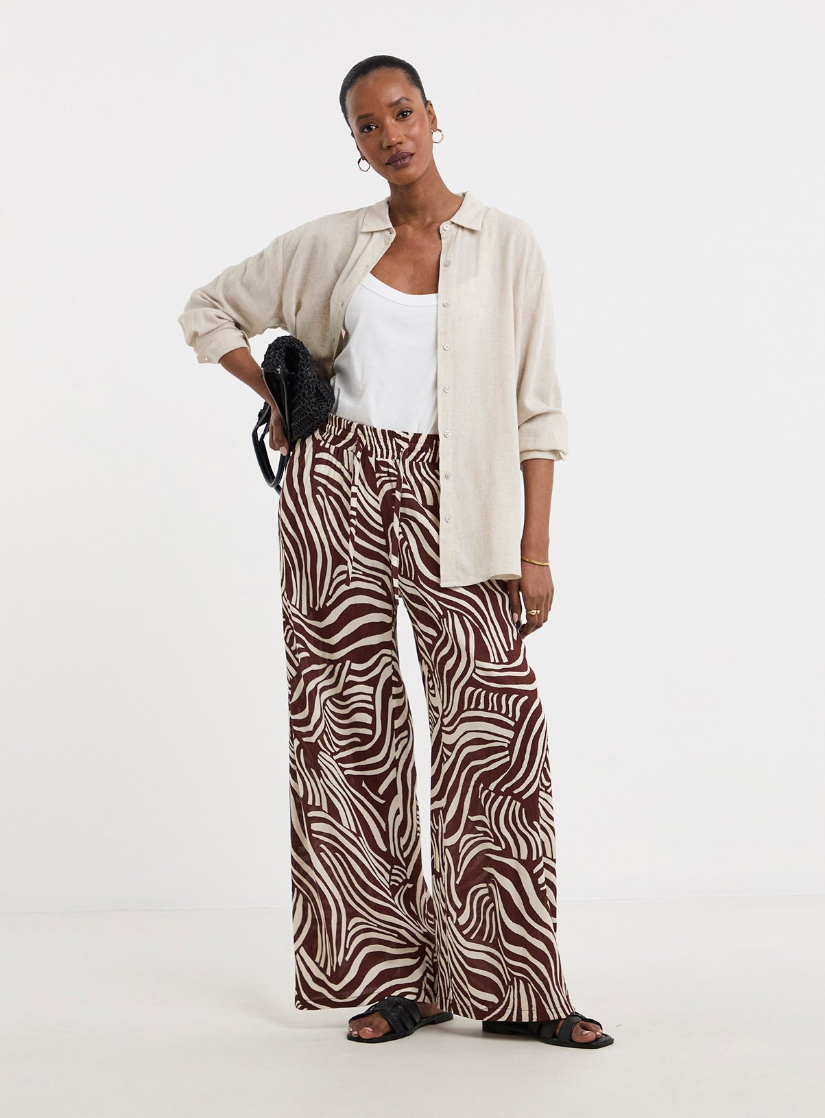 JD WILLIAMS Viscose Crinkle Pull On Wide Leg Trouser 