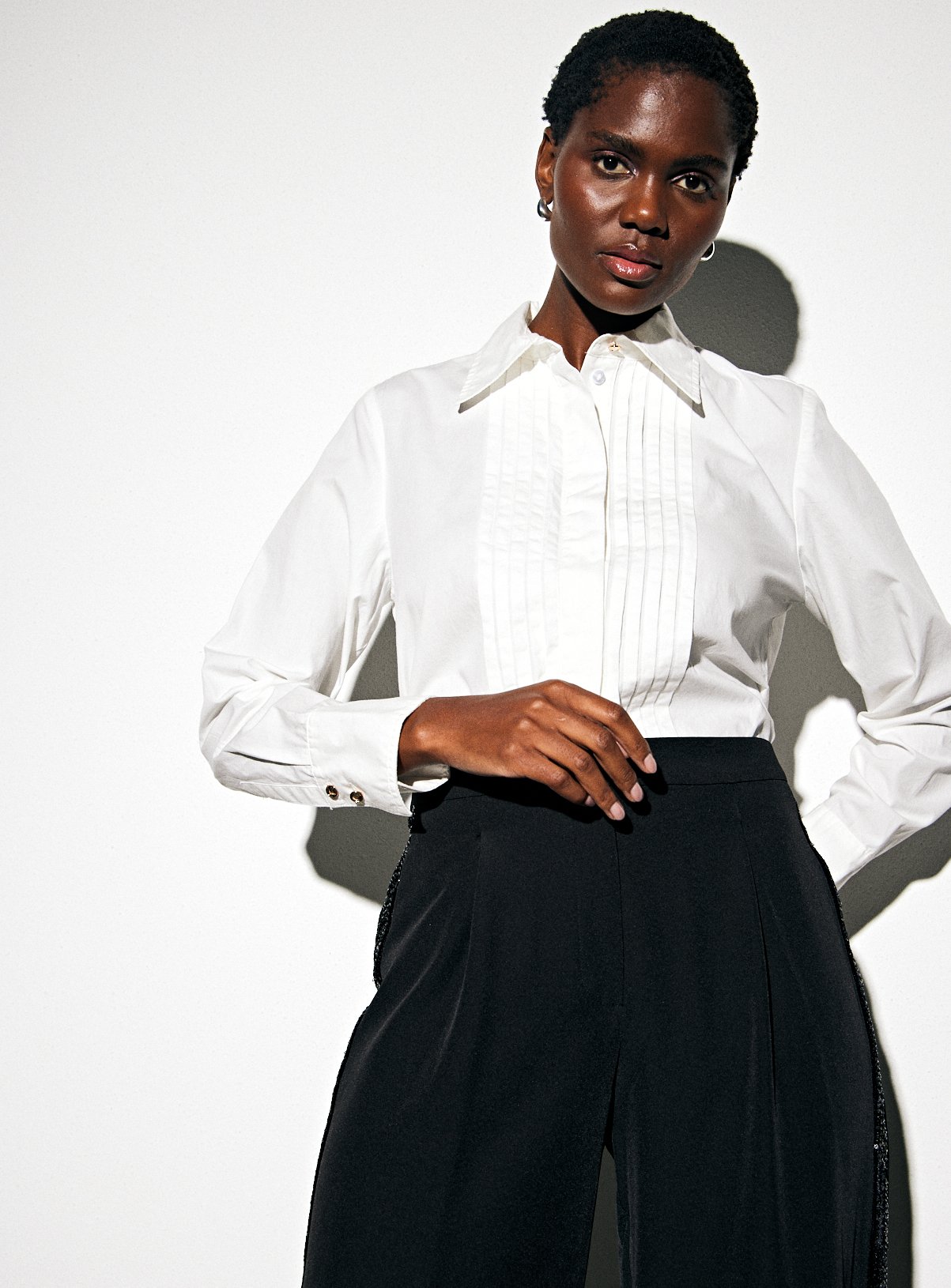 White Poplin Tux Detail Regular Fit Shirt  