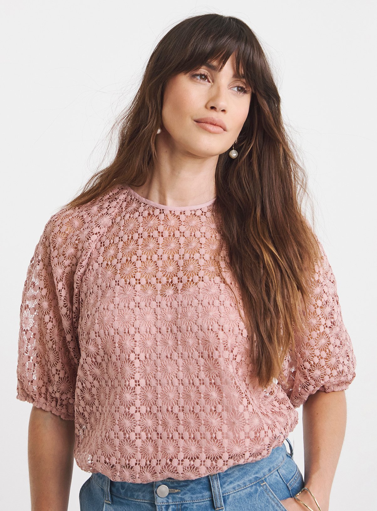 JD WILLIAMS Bubble Sleeve Lace Top