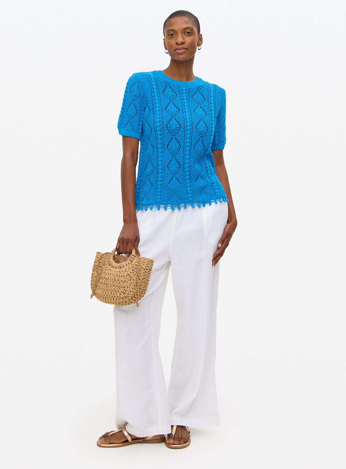 Blue Crochet Knitted T-Shirt 