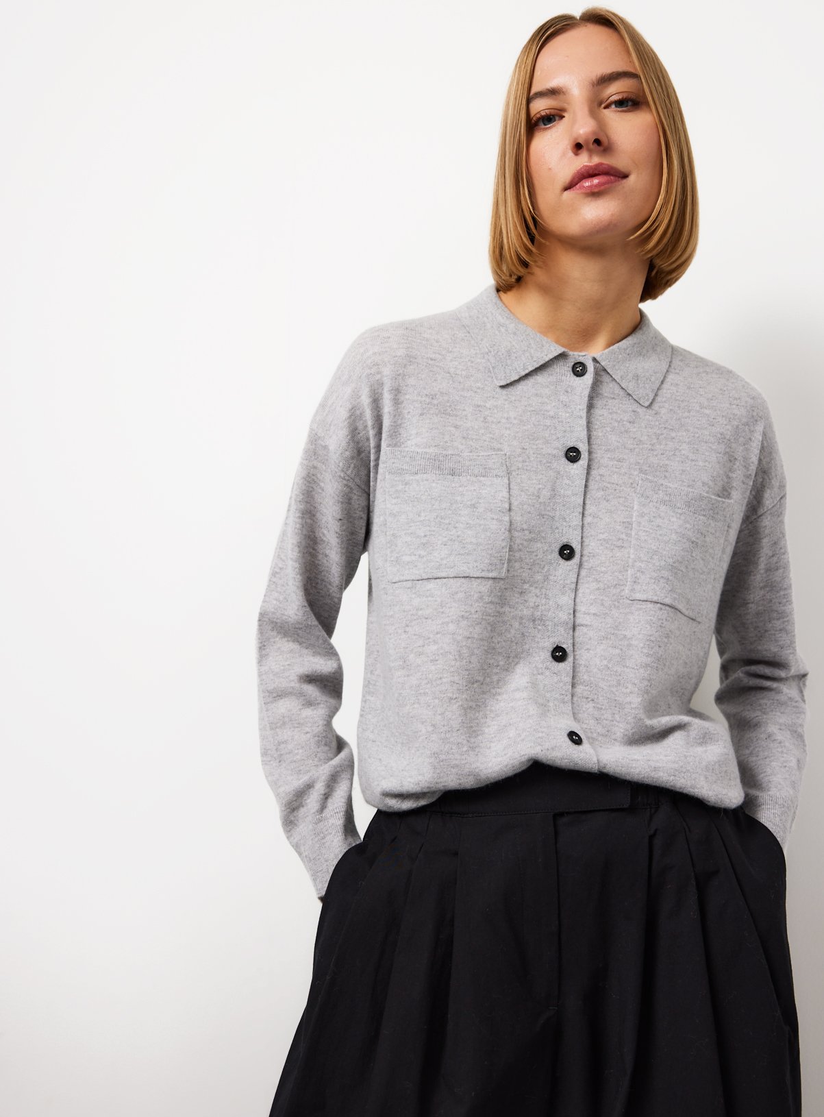 Light Grey Premium Cashmere Merino Knitted Shirt 