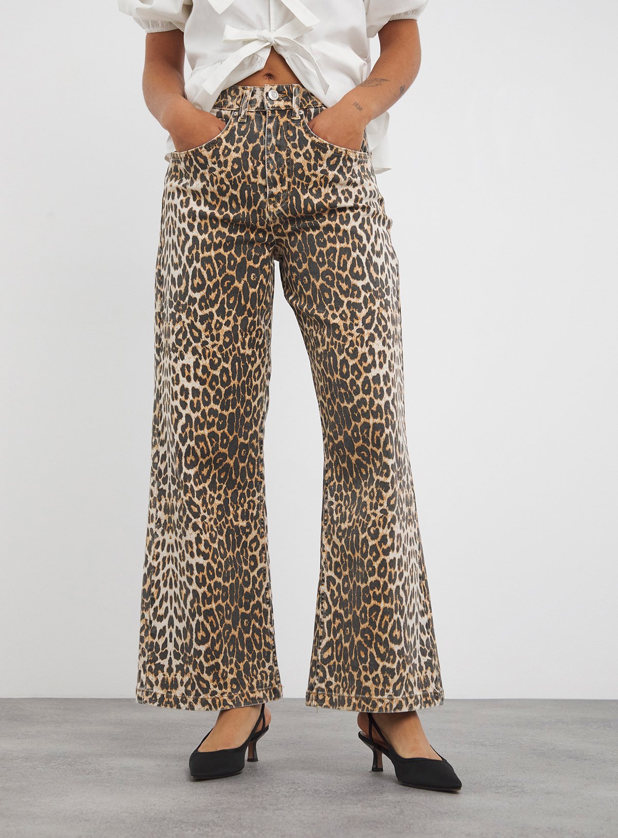 SIMPLY BE Leopard Denim Wide Leg Jeans 